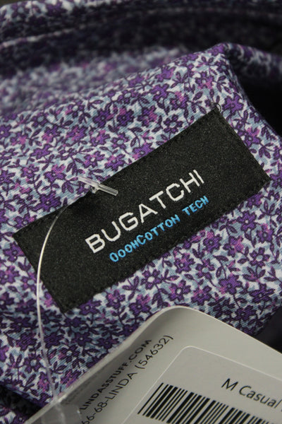 Bugatchi Mens Button Front Long Sleeve Collared Floral Shirt Purple Size XL