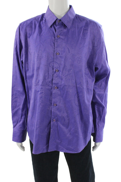 Robert Graham Mens Button Front Long Sleeve Collared Paisley Shirt Purple XL