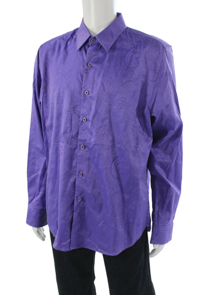 Robert Graham Mens Button Front Long Sleeve Collared Paisley Shirt Purple XL
