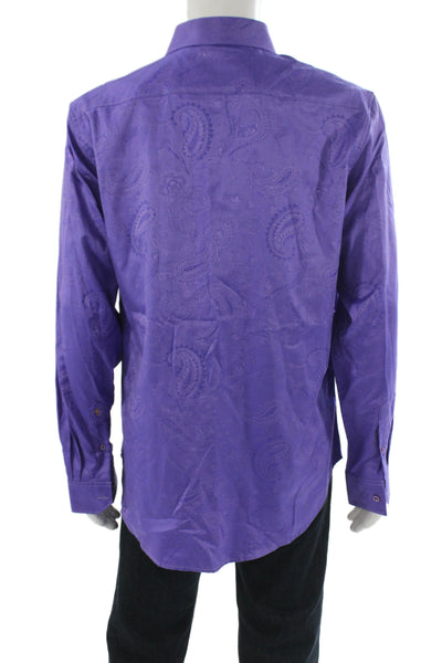 Robert Graham Mens Button Front Long Sleeve Collared Paisley Shirt Purple XL
