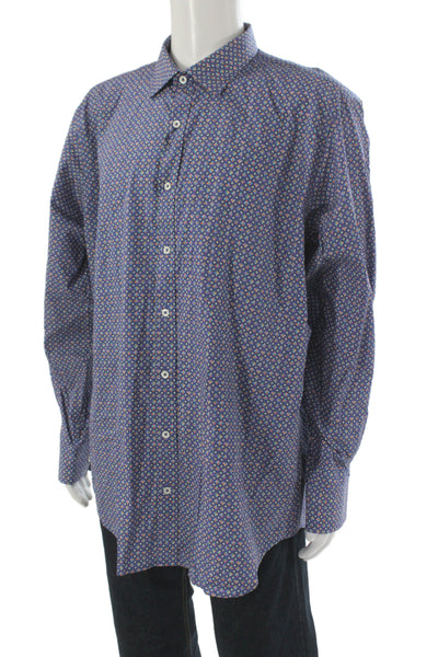 Bugatchi Mens Button Front Long Sleeve Collared Geometric Shirt Night Blue XL