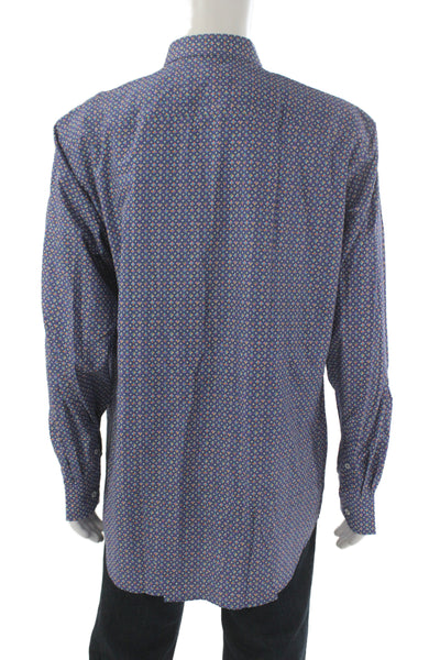 Bugatchi Mens Button Front Long Sleeve Collared Geometric Shirt Night Blue XL
