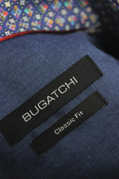 Bugatchi Mens Button Front Long Sleeve Collared Geometric Shirt Night Blue XL