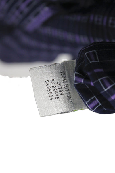 Bugatchi Mens Button Front Collared Striped Shirt Navy Purple Cotton Size XL