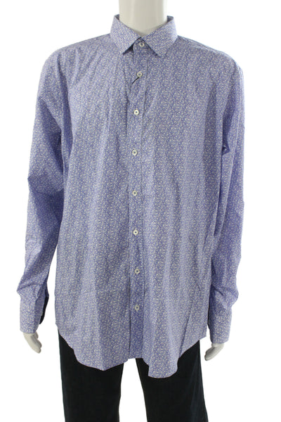 Bugatchi Mens Button Front Collared Floral Shirt Periwinkle White Size XL