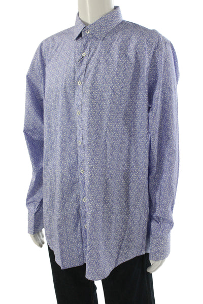 Bugatchi Mens Button Front Collared Floral Shirt Periwinkle White Size XL