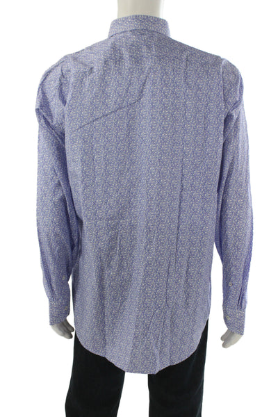 Bugatchi Mens Button Front Collared Floral Shirt Periwinkle White Size XL