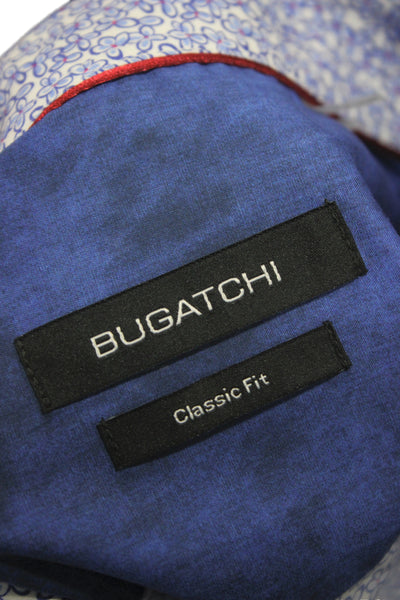 Bugatchi Mens Button Front Collared Floral Shirt Periwinkle White Size XL