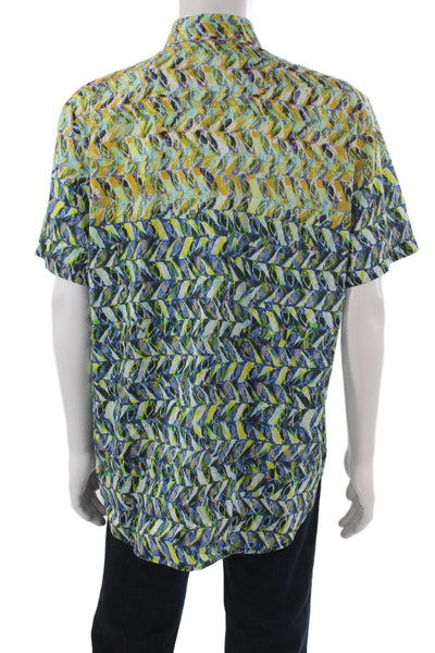Robert Graham Mens Button Front Short Sleeve Abstract Shirt Blue Brown XL
