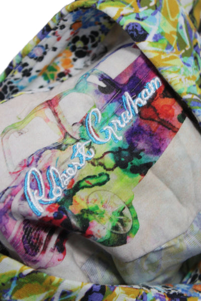Robert Graham Mens Button Front Short Sleeve Abstract Shirt Blue Brown XL