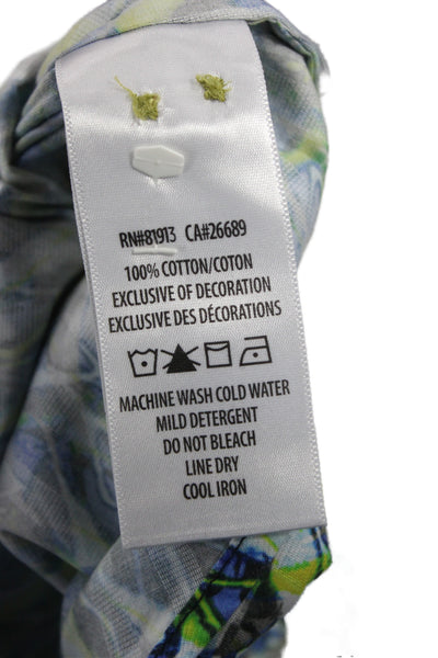Robert Graham Mens Button Front Short Sleeve Abstract Shirt Blue Brown XL