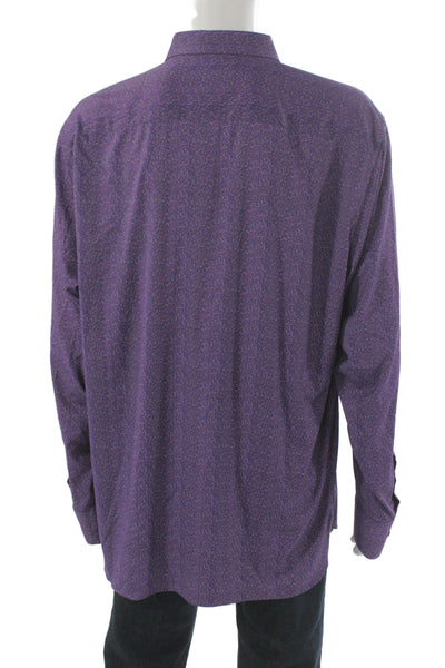 Bugatchi Mens Button Up Long Sleeve Collared Dotted Herringbone Shirt Purple XL
