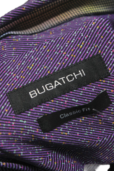 Bugatchi Mens Button Up Long Sleeve Collared Dotted Herringbone Shirt Purple XL