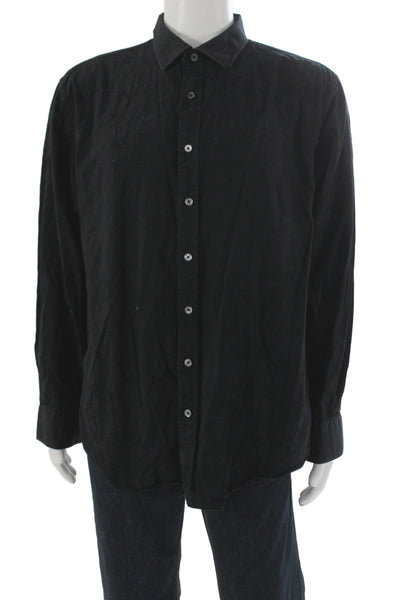 Bugatchi Mens Button Front Long Sleeve Collared Classic Fit Shirt Black Size XL