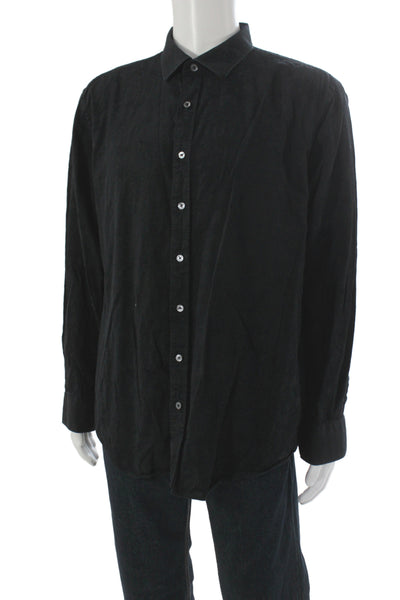 Bugatchi Mens Button Front Long Sleeve Collared Classic Fit Shirt Black Size XL