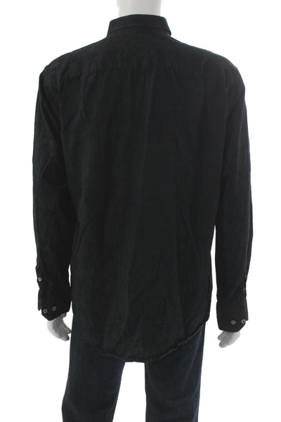 Bugatchi Mens Button Front Long Sleeve Collared Classic Fit Shirt Black Size XL