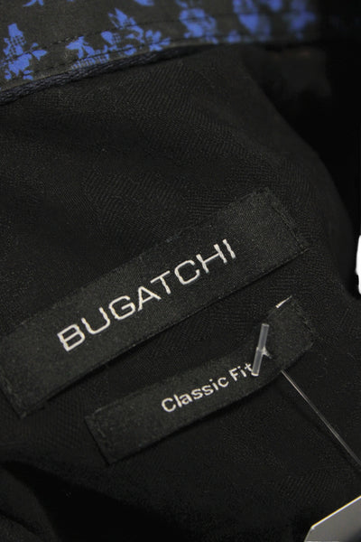 Bugatchi Mens Button Front Long Sleeve Collared Classic Fit Shirt Black Size XL