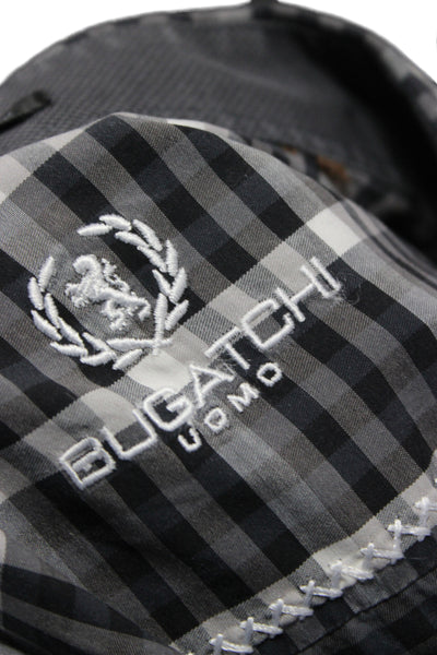 Bugatchi Mens Button Front Collared Plaid Shirt Gray White Cotton Size XL