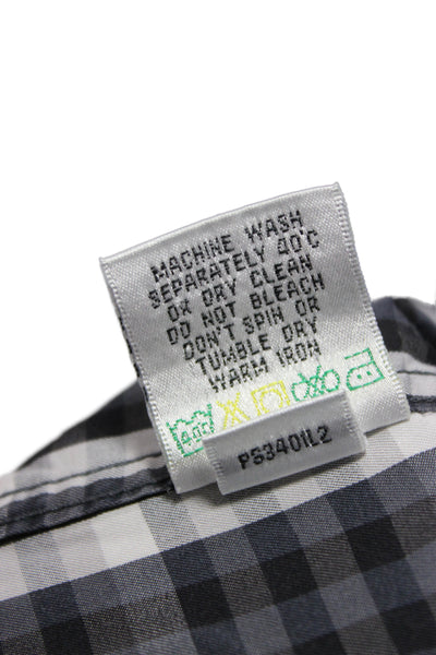 Bugatchi Mens Button Front Collared Plaid Shirt Gray White Cotton Size XL