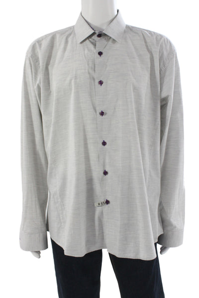 Jared Lang Mens Button Front Long Sleeve Collared Shirt Gray Cotton Size 3XL