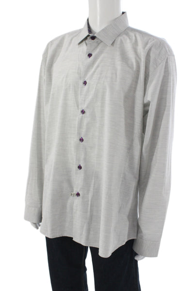 Jared Lang Mens Button Front Long Sleeve Collared Shirt Gray Cotton Size 3XL