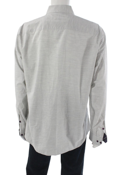 Jared Lang Mens Button Front Long Sleeve Collared Shirt Gray Cotton Size 3XL