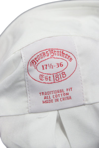 Brooks Brothers Mens Dress Shirt White Cotton Button 36/37 Sleeve Size 17.5