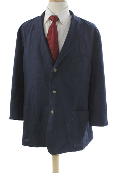 Johnston & Murphy Mens Blazer Blue Linen Button Closure Size XL