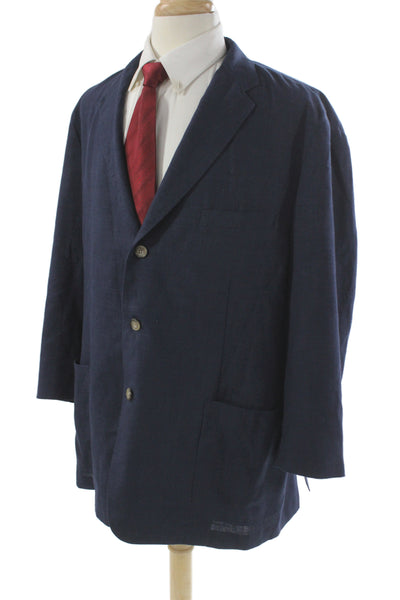 Johnston & Murphy Mens Blazer Blue Linen Button Closure Size XL