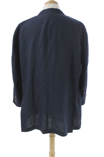 Johnston & Murphy Mens Blazer Blue Linen Button Closure Size XL