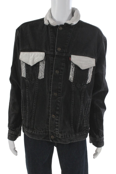 Levi Strauss & Co Mens Black Cotton Trucker Jacket Bandana Solid Button Size XL