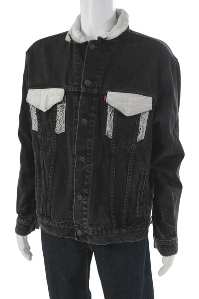 Levi Strauss & Co Mens Black Cotton Trucker Jacket Bandana Solid Button Size XL