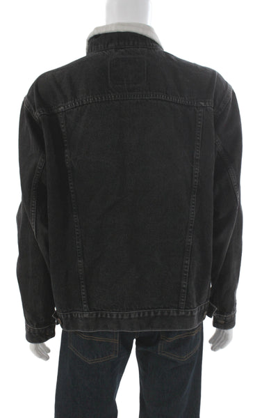 Levi Strauss & Co Mens Black Cotton Trucker Jacket Bandana Solid Button Size XL