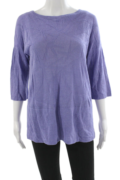 Lafayette 148 New York Womens Linen Boat Neck Blouse Purple 3/4 Sleeve Size S