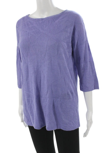 Lafayette 148 New York Womens Linen Boat Neck Blouse Purple 3/4 Sleeve Size S