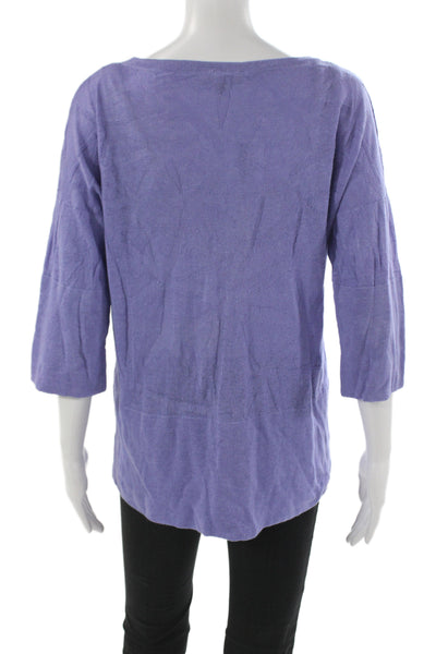 Lafayette 148 New York Womens Linen Boat Neck Blouse Purple 3/4 Sleeve Size S
