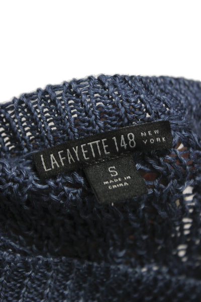 Lafayette 148 New York Women Pullover Hemp Blue Crew Neck Short Sleeve Size S
