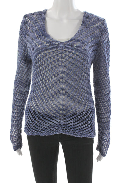 Lafayette 148 New York Women Blue Pullover Sweater Scoopneck Long Sleeve Size M