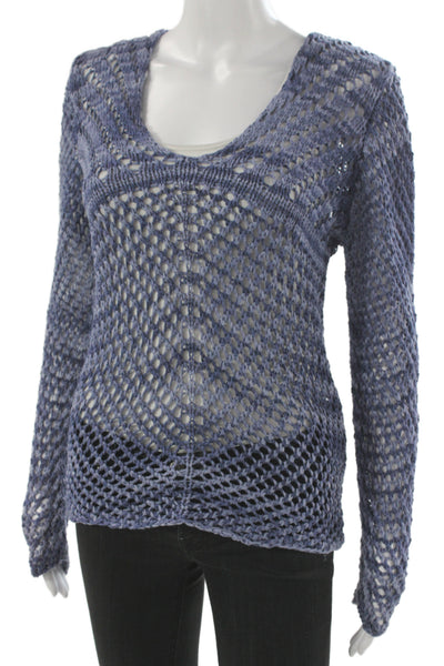 Lafayette 148 New York Women Blue Pullover Sweater Scoopneck Long Sleeve Size M