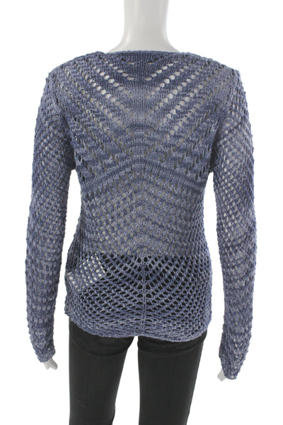 Lafayette 148 New York Women Blue Pullover Sweater Scoopneck Long Sleeve Size M
