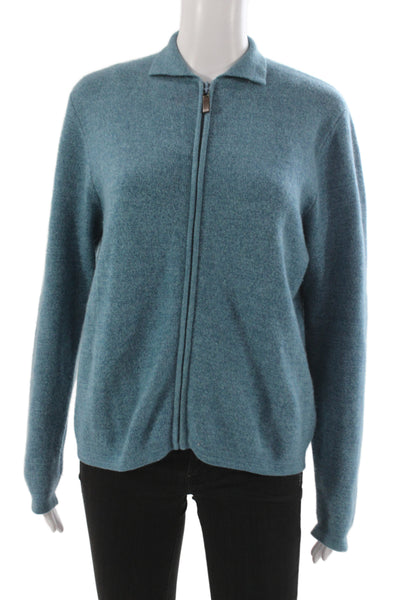 Forte Cashmere Womens Full Zip Cashmere Collared Longsleeve Sweater Blue Size S