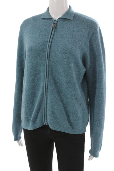 Forte Cashmere Womens Full Zip Cashmere Collared Longsleeve Sweater Blue Size S