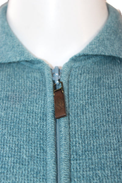 Forte Cashmere Womens Full Zip Cashmere Collared Longsleeve Sweater Blue Size S
