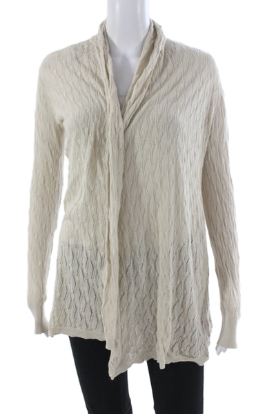 Margaret OLeary Women Ivory Cowl Neck 100% Cotton Long Sleeve Cardigan Size S