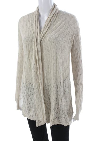 Margaret OLeary Women Ivory Cowl Neck 100% Cotton Long Sleeve Cardigan Size S