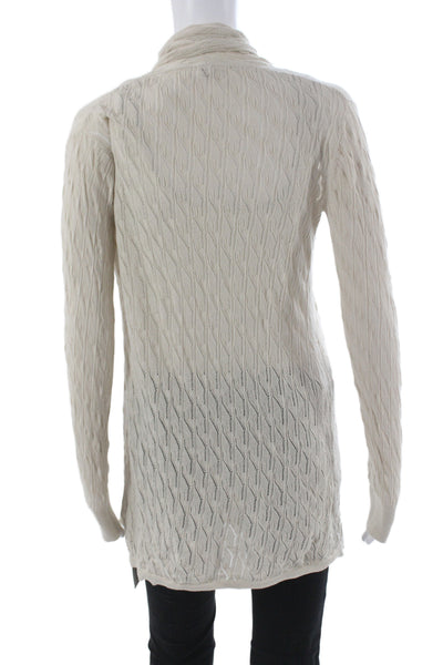 Margaret OLeary Women Ivory Cowl Neck 100% Cotton Long Sleeve Cardigan Size S