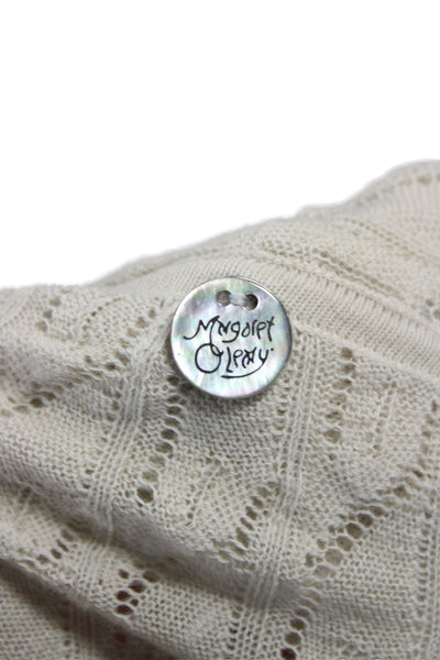 Margaret OLeary Women Ivory Cowl Neck 100% Cotton Long Sleeve Cardigan Size S