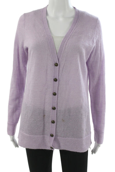 Talbots Women Cardigan Purple V-Neck Long Sleeve Nylon Size S