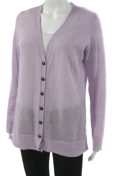 Talbots Women Cardigan Purple V-Neck Long Sleeve Nylon Size S