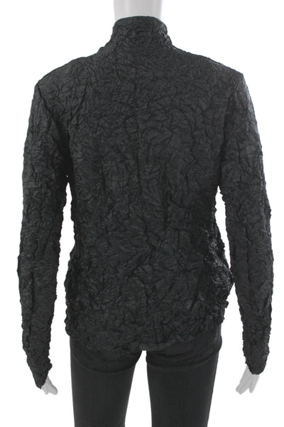 Babette Women Basic Black Polyester High Neck Long Sleeve Button-Up Top Size S